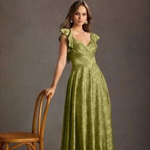 Azazie Green Floral Maxi Dress